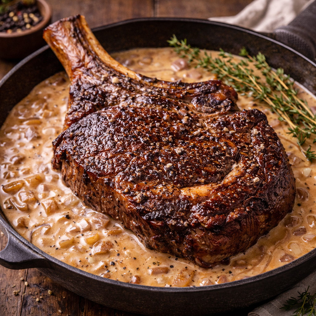 Côte de bœuf en sauce